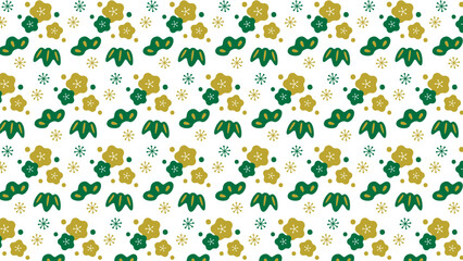 松竹梅のシームレスパターン背景/緑・金	