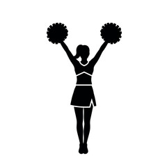 Cheerleader Silhouette with Pom Poms Held High.