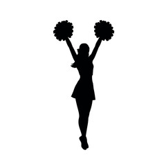 Silhouette of a Cheerleader with Pom Poms Raised High.
