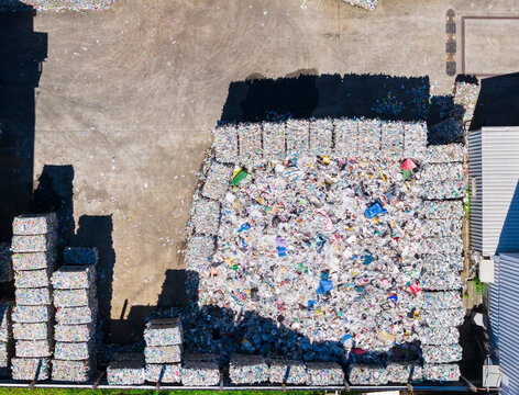 Aerial View of Plastic Recycling Facility Waste Sorting Area