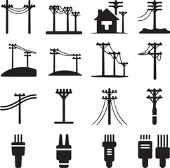utility pole and power line icons set vector ai eps png jpeg for electrical infrastructure