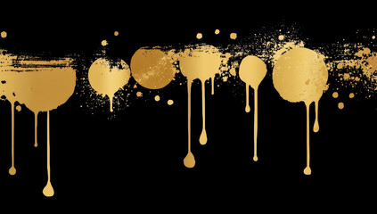 Series of gold circles with a black background. The circles are splattered with gold paint