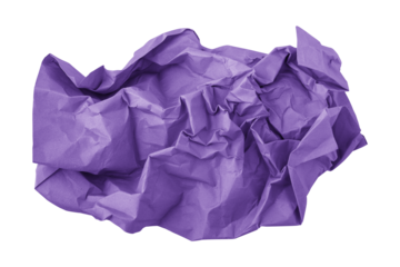 Purple crumpled paper isolated on transparent background