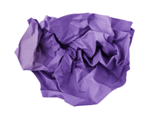 Purple crumpled paper isolated on transparent background