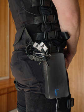 Closeup Of EMS Suit With Battery and Cables