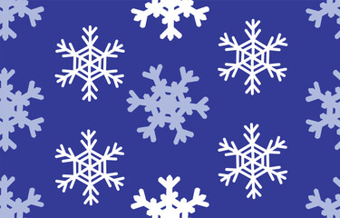 Seamless pattern of light colored snowflakes on a navy blue background.
