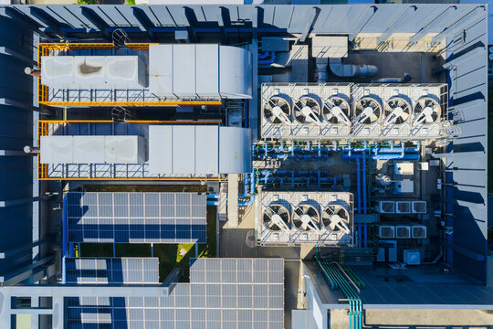 Rooftop with Solar Panels and HVAC Systems