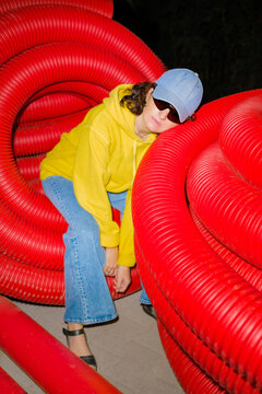 Portrait of a vacationing girl in y2k style