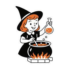 PNG Cute witch brewing potion illustration.