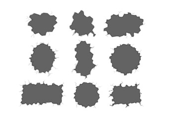 Crack and damaged concrete wall hole set background decoration illustration