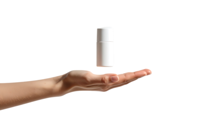 女性の手が触れるデオドラントスティックのミニマルな美しい瞬間