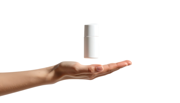 女性の手が触れるデオドラントスティックのミニマルな美しい瞬間