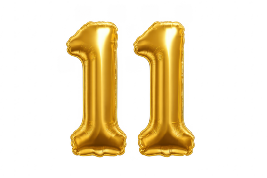 Gold number eleven foil balloon transparent background