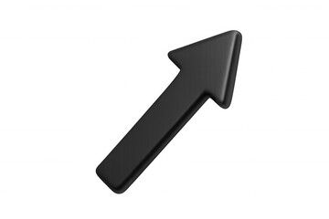 Black 3d arrow pointing up-right, indicating direction, growth, and increasing trends with transparent background