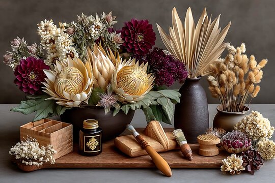 Dried herbs and flowers for wellness high resolution picture