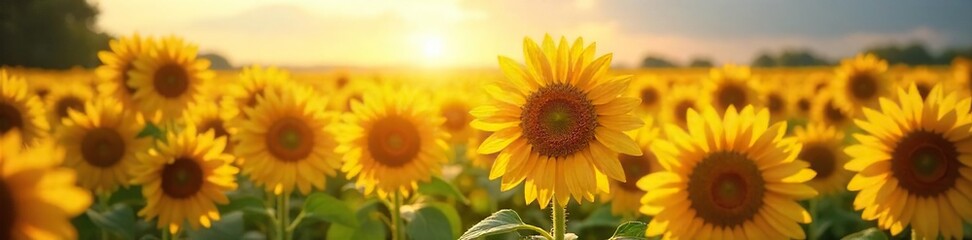 Obraz premium Sunflowers Basking in Golden Sunlight A Vibrant Summer Field Radiating Joy and Happiness