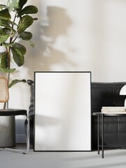 Minimalist Modern Living Room Interior with Poster Frame Mockup - 3d Render
