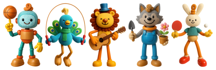 Colorful playful cartoon animal characters