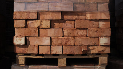 Stack of Red Bricks on Pallet