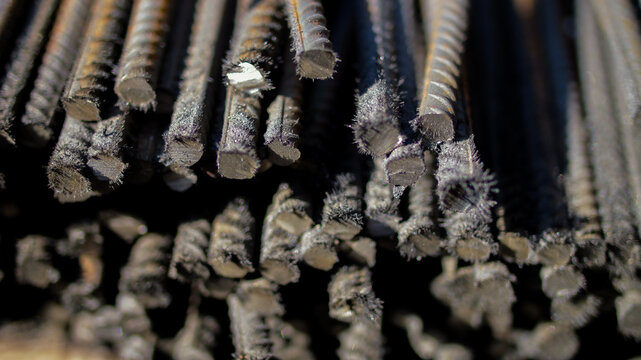 Close-Up of Rebar Ends with Metal Shavings