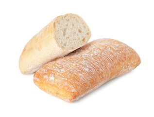 Tasty freshly baked ciabattas isolated on white