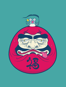 An unconventional Daruma doll and a fainted little frog.