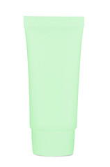 Tube of cosmetic product in light green color isolated on white