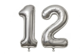 Number 12 silver foil balloon celebrating anniversary