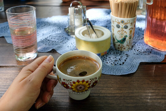 Coffee in a Traditional Patterned Cup