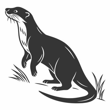 Stylized silhouette of an otter standing on grass