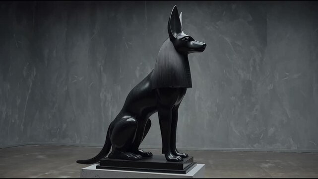 a statue of an ancient egyptian pharaoh dog sitting on a pedestal