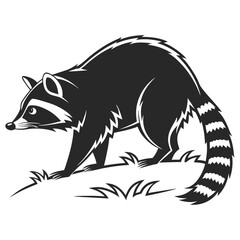 Fototapeta premium Stylized black and white raccoon illustration on grass