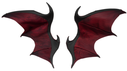 Pair of dark red wings with black outlines on transparent background