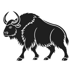 Stylized black silhouette of a bison walking