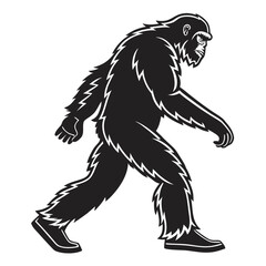 Black silhouette of a walking bigfoot creature