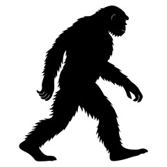Silhouette of a walking bigfoot creature on a white background