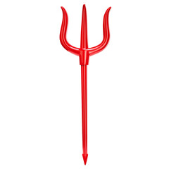 Sleek modern red trident with three curved prongs on transparent background