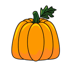 Bright Orange Pumpkin Illustration with Green Stem – Autumn Harvest and Halloween Seasonal Vector Art