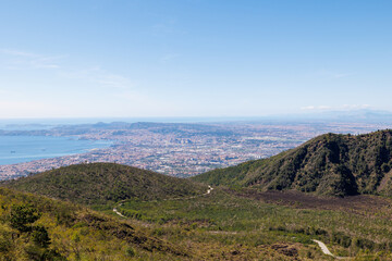 Naklejka premium Scenic views looking towards Naples from Vesuvius National Park in southern Italy