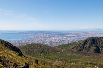 Fototapeta premium Scenic views looking towards Naples from Vesuvius National Park in southern Italy