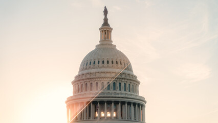 U.S. Capitol dome split by a lens flare.