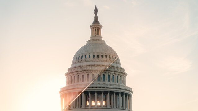 U.S. Capitol dome split by a lens flare.