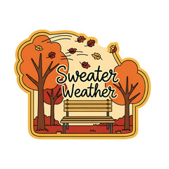 Cozy autumn scene with bench and falling leaves isolated on transparent background