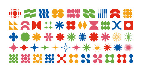 Abstract Modern Icon Shapes. Vector Graphic Figure Design Elements. Geometric Minialist Symbols Set. Y2K Basic Shapes.