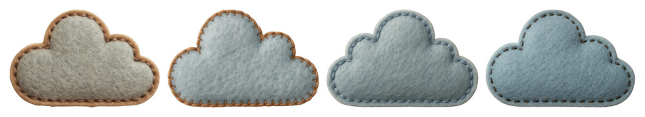 PNG Textured fabric cloud icons, element set on transparent background
