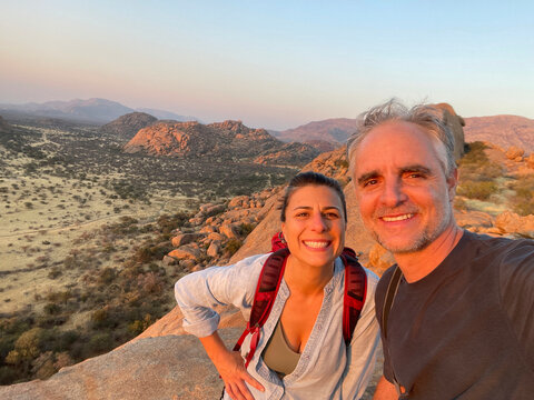 Happy travel vacation selfie