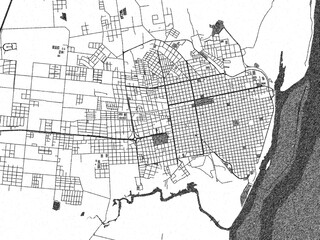 Obraz premium Minimal poster-style map of Concepcion del Uruguay, Argentina, hand-drawn style in monochrome.