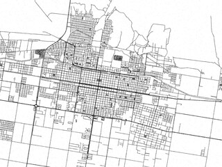 Obraz premium Black and white cartographic illustration of General Roca, Argentina, in hand-drawn sketch form.