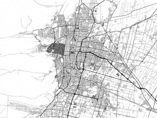 Obraz premium Hand-drawn style black and white city map of Mendoza, Argentina, with detailed streets and textures.