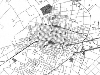 Fototapeta premium Hand-drawn style black and white city map of Mercedes, Argentina, with detailed streets and textures.